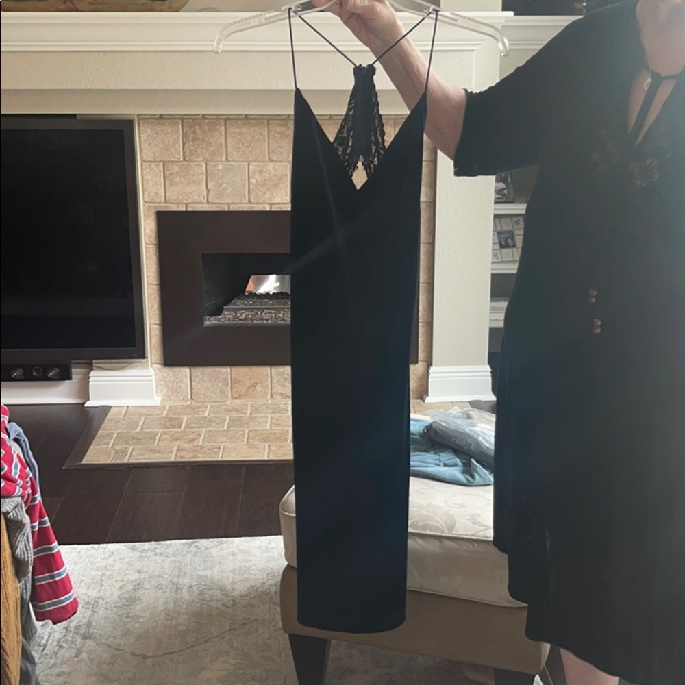 long blue velvet dress